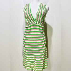 Primark Cares crochet dress green pink beach summer vacation resort open women L